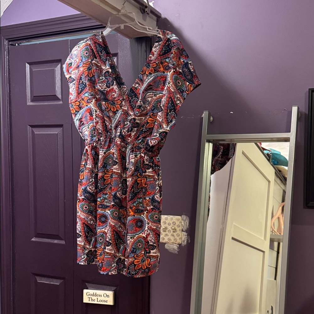 Paisley Print V-Neck Dress